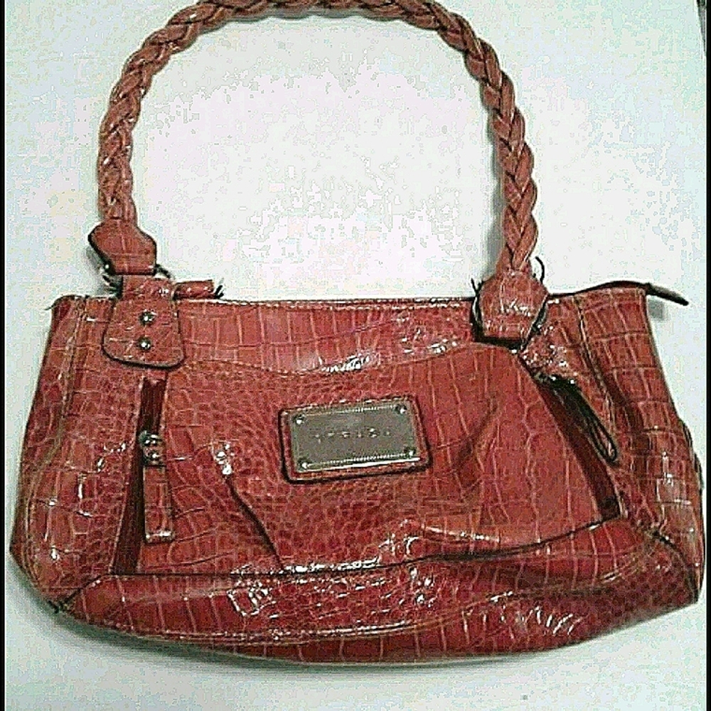 Strada Retro Y2K Mauve Faux Croc Patent Leather Retro Multipockets Satchel Bag